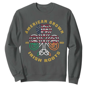 American Grown With Irish Roots Sweatshirt Irish American Shamrock TS11 Dark Heather Print Your Wear