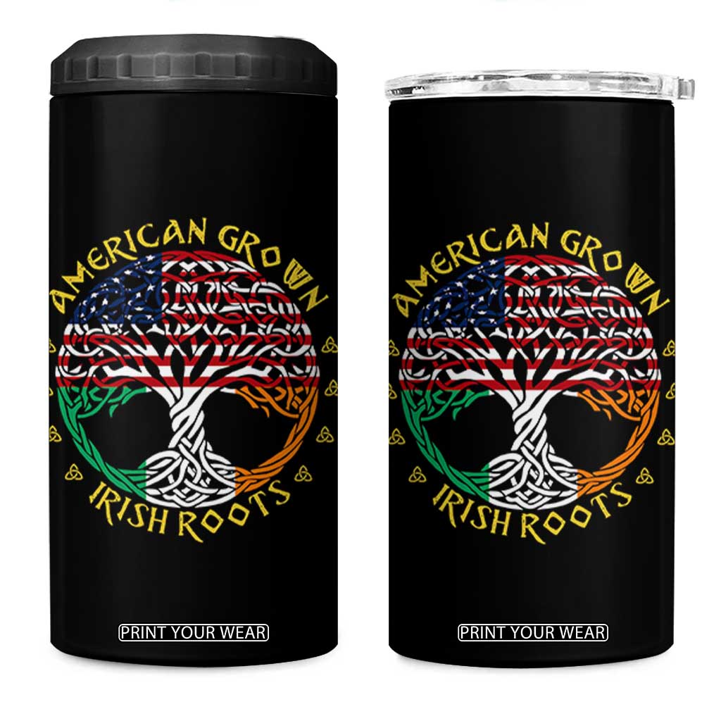 American Grown With Irish Roots 4 in 1 Can Cooler Tumbler Irish American Tree TS11 One Size: 16 oz Black Print Your Wear