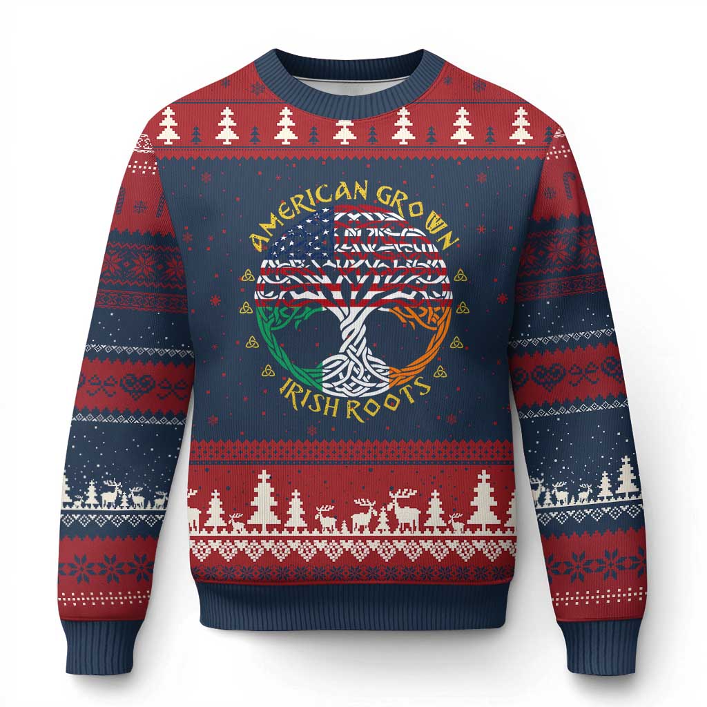 American Grown With Irish Roots Ugly Christmas Sweater Irish American Tree TS11 Navy Red Print Your Wear