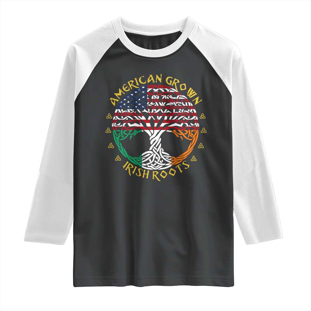 American Grown With Irish Roots Raglan Shirt Irish American Tree TS11 Black White Print Your Wear