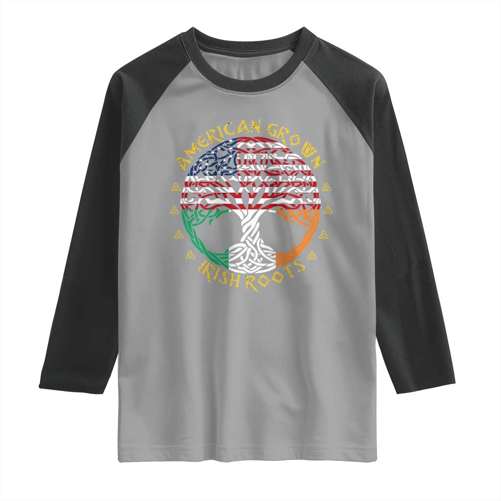 American Grown With Irish Roots Raglan Shirt Irish American Tree TS11 Sport Gray Black Print Your Wear