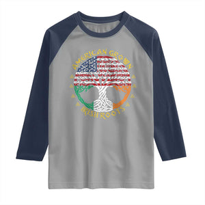 American Grown With Irish Roots Raglan Shirt Irish American Tree TS11 Sport Gray Navy Print Your Wear
