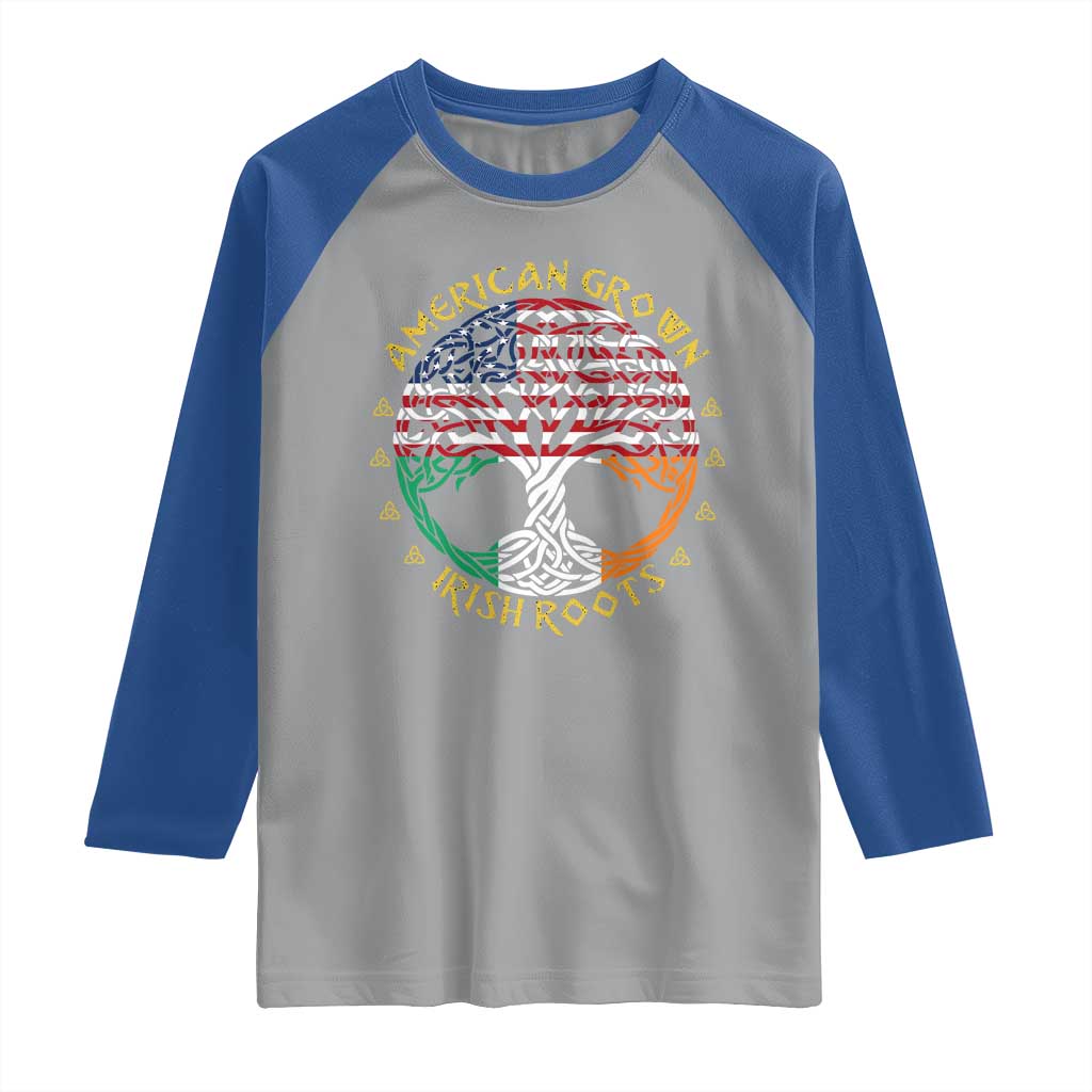 American Grown With Irish Roots Raglan Shirt Irish American Tree TS11 Sport Gray Royal Print Your Wear