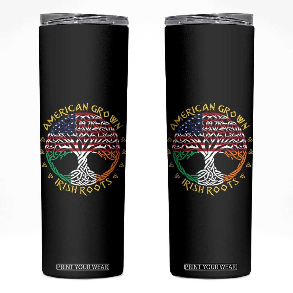 American Grown With Irish Roots Skinny Tumbler Irish American Tree TS11 Black Print Your Wear
