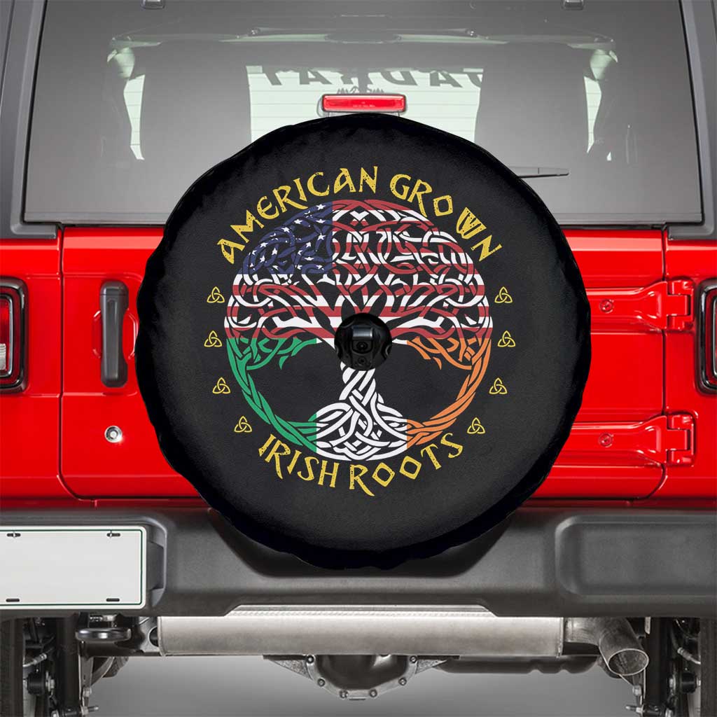 American Grown With Irish Roots Spare Tire Cover Irish American Tree TS11 Black Print Your Wear