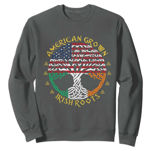 American Grown With Irish Roots Sweatshirt Irish American Tree TS11 Dark Heather Print Your Wear