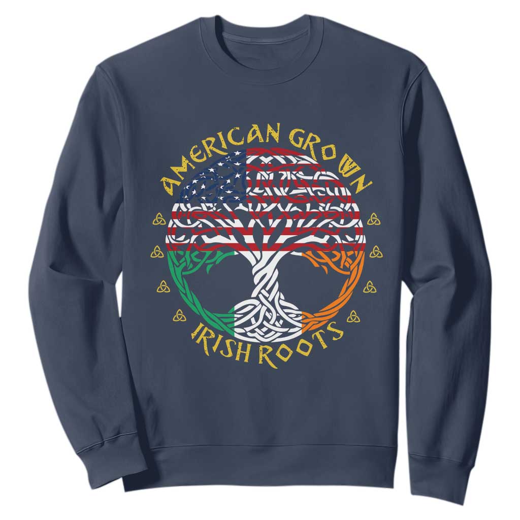 American Grown With Irish Roots Sweatshirt Irish American Tree TS11 Navy Print Your Wear