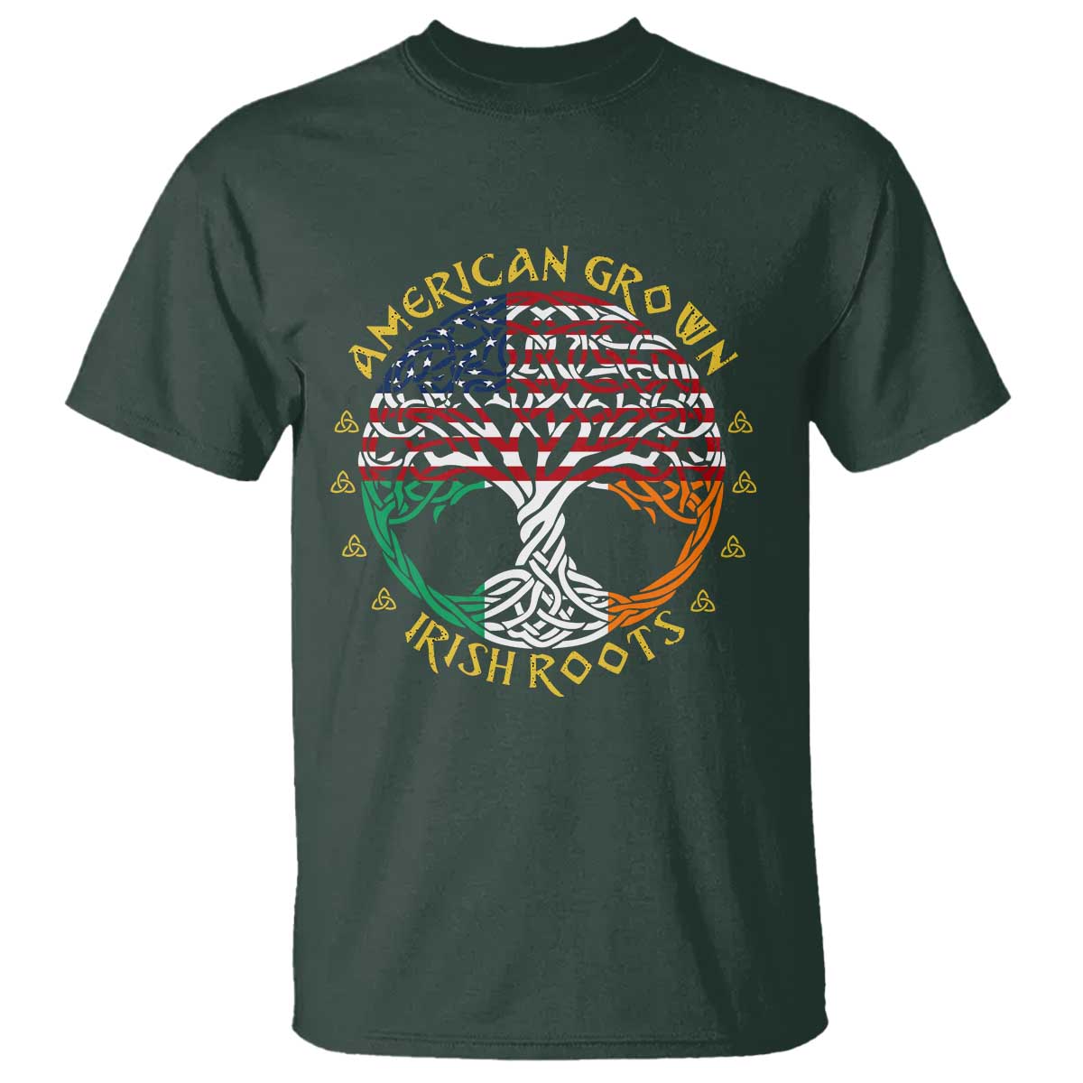 American Grown With Irish Roots T Shirt Irish American Tree TS11 Dark Forest Green Print Your Wear