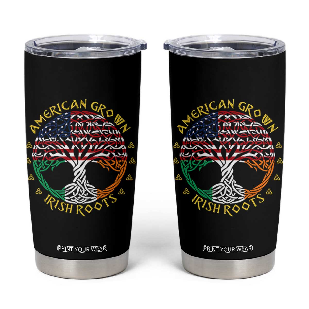 American Grown With Irish Roots Tumbler Cup Irish American Tree TS11 Black Print Your Wear