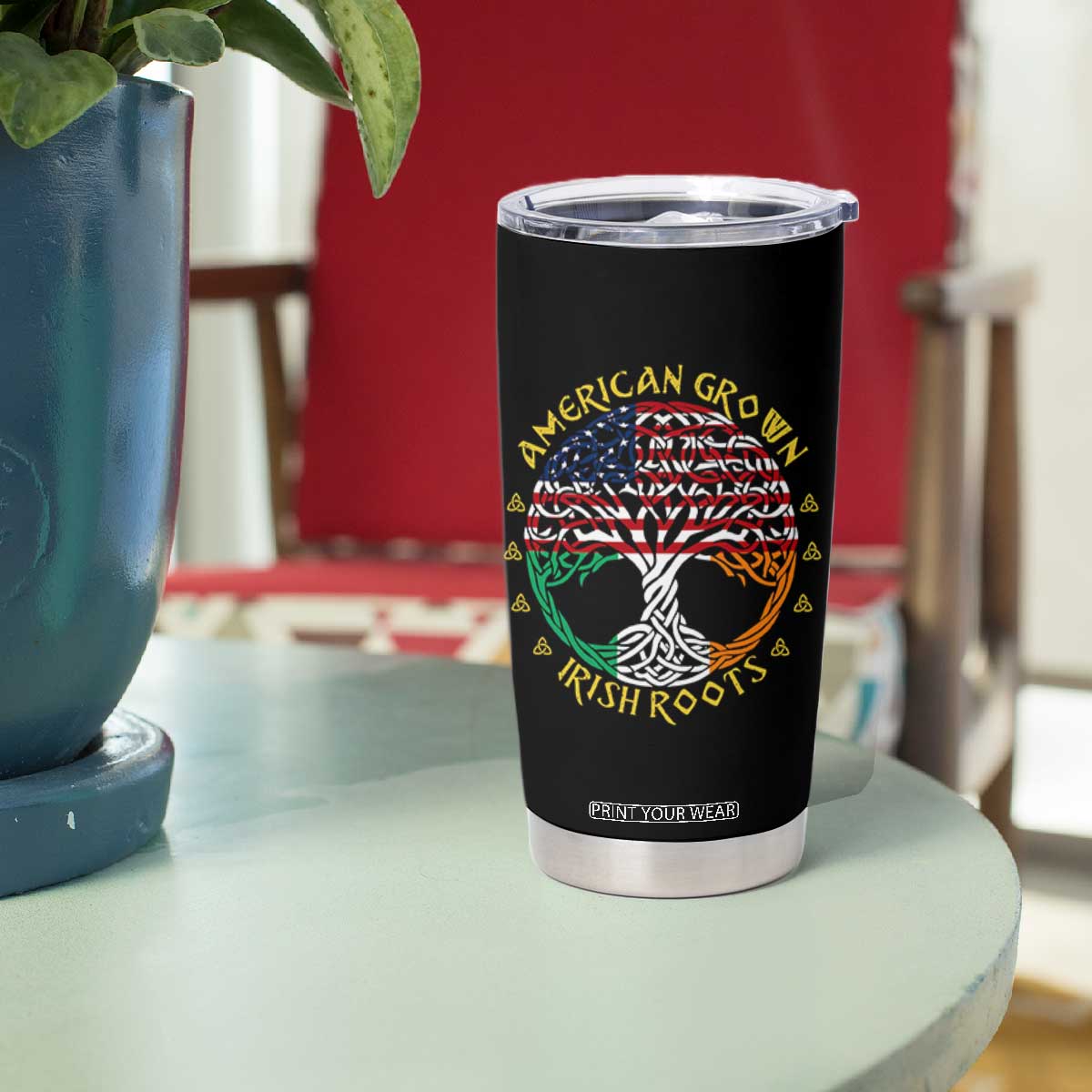 American Grown With Irish Roots Tumbler Cup Irish American Tree TS11 Print Your Wear