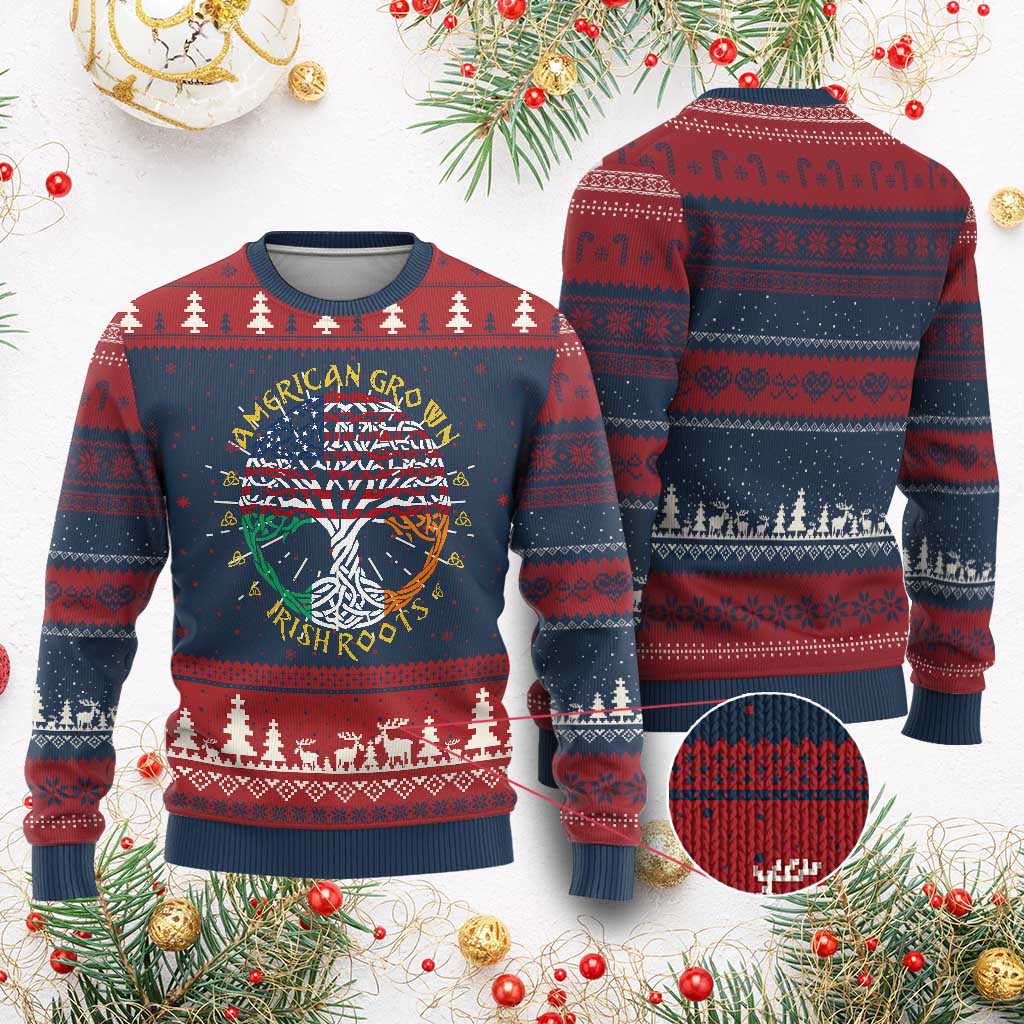 American Grown With Irish Roots Knit Sweatshirt Irish American Tree TS11 Burgundy Print Your Wear