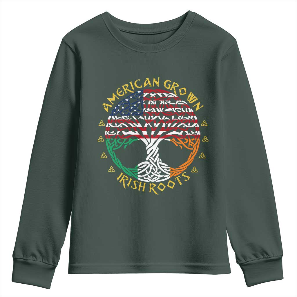 American Grown With Irish Roots Youth Sweatshirt Irish American Tree TS11 Dark Forest Green Print Your Wear