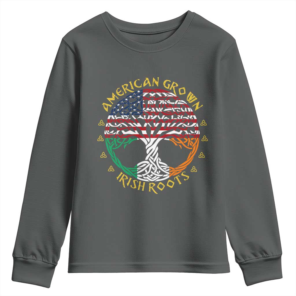 American Grown With Irish Roots Youth Sweatshirt Irish American Tree TS11 Dark Heather Print Your Wear