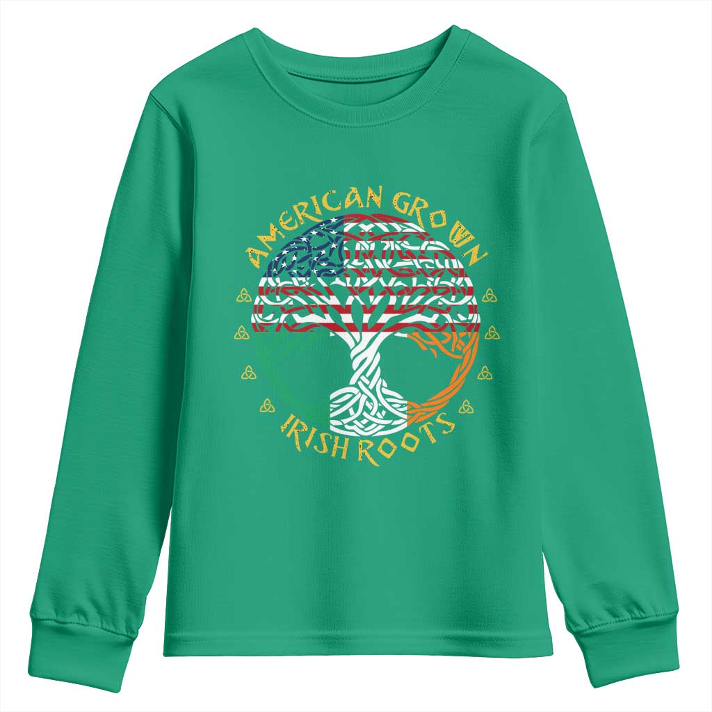 American Grown With Irish Roots Youth Sweatshirt Irish American Tree TS11 Irish Green Print Your Wear