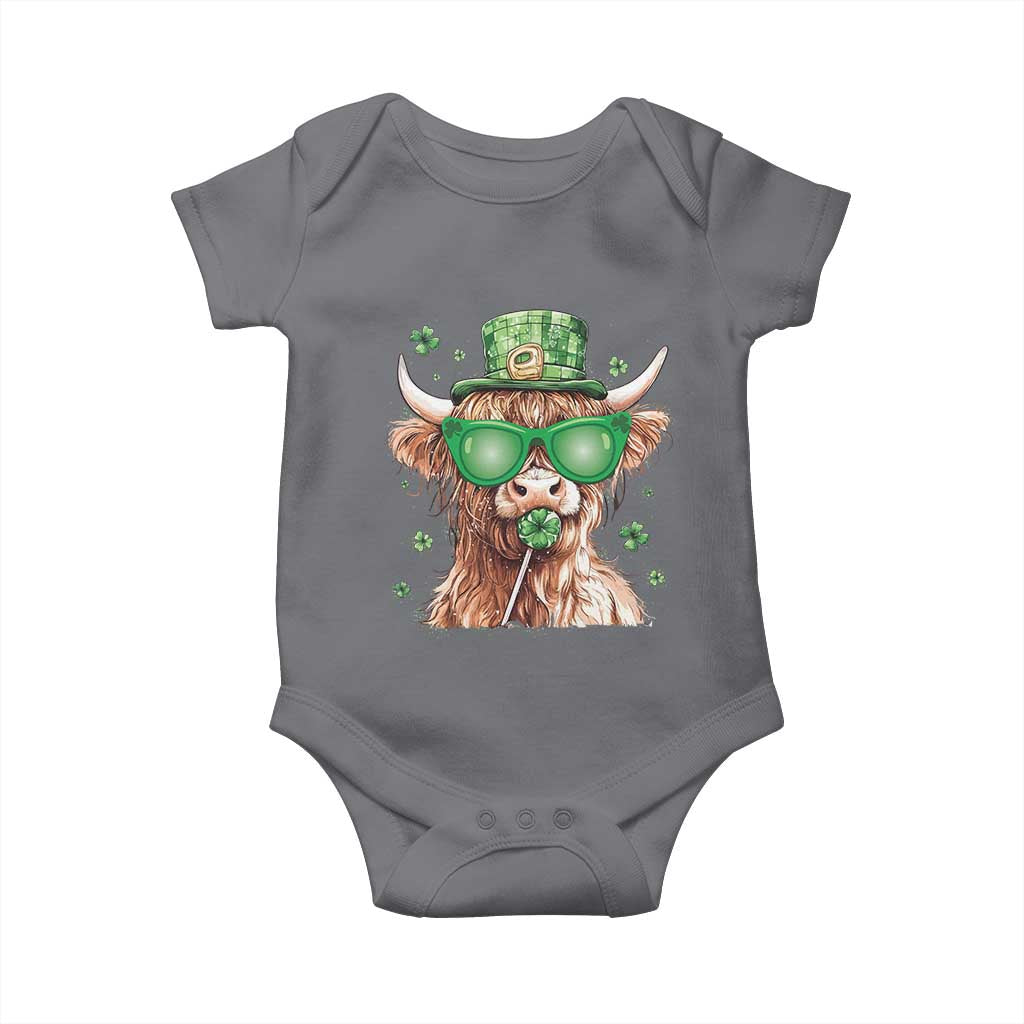 Funny St Patrick's Day Highland Cow Shamrock Baby Onesie TS11 Charcoal Print Your Wear