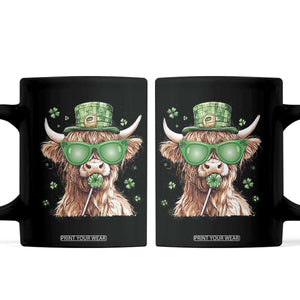 Funny St Patrick's Day Highland Cow Shamrock Coffee Mug TS11 Black Print Your Wear