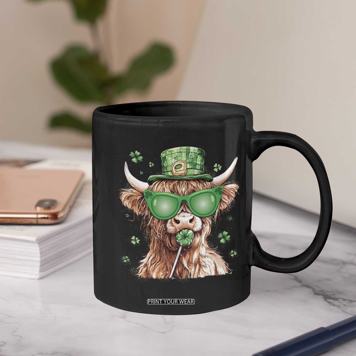 Funny St Patrick's Day Highland Cow Shamrock Coffee Mug TS11 Print Your Wear