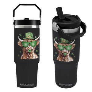 Funny St Patrick's Day Highland Cow Shamrock Flip Straw Tumbler TS11 One Size: 30 oz Black Print Your Wear