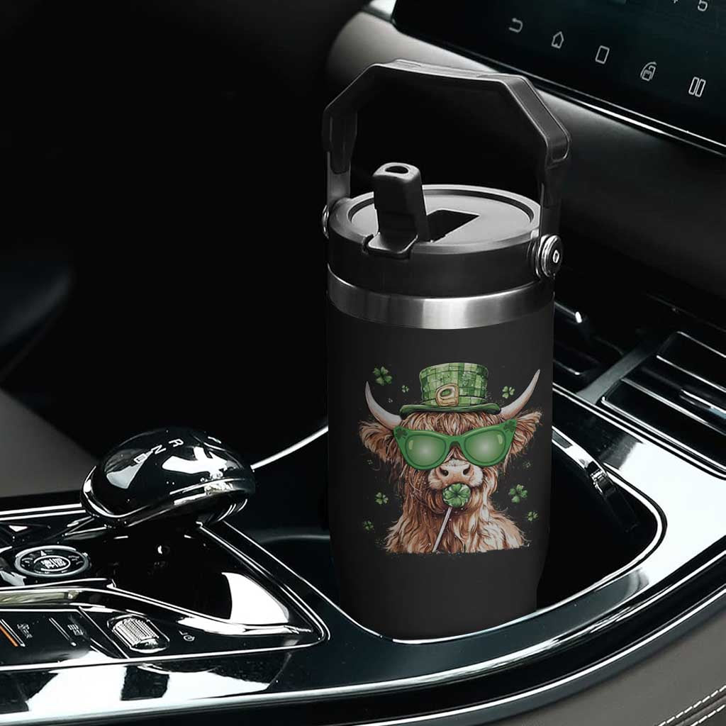 Funny St Patrick's Day Highland Cow Shamrock Flip Straw Tumbler TS11 Print Your Wear