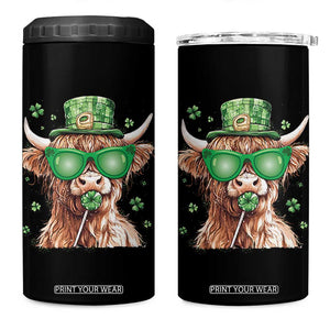 Funny St Patrick's Day Highland Cow Shamrock 4 in 1 Can Cooler Tumbler TS11 One Size: 16 oz Black Print Your Wear