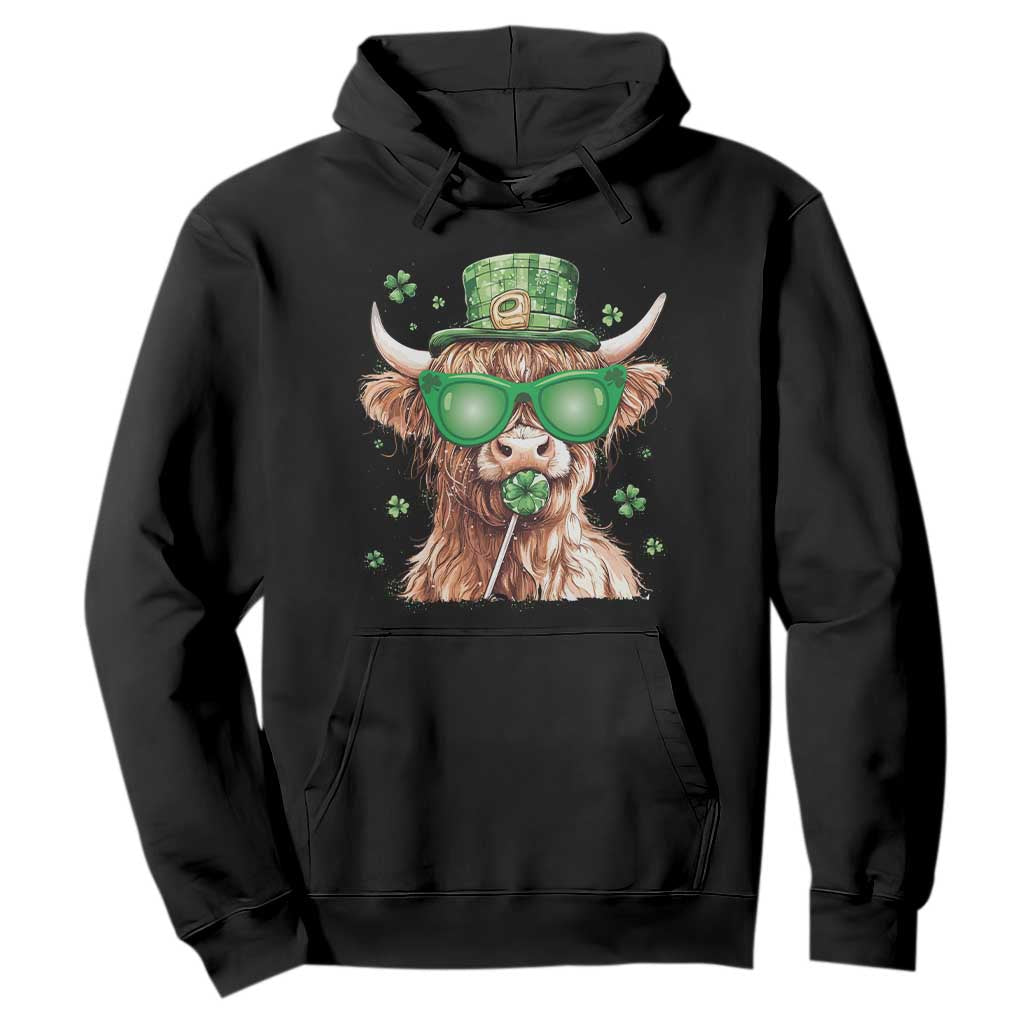Funny St Patrick's Day Highland Cow Shamrock Hoodie TS11 Black Print Your Wear
