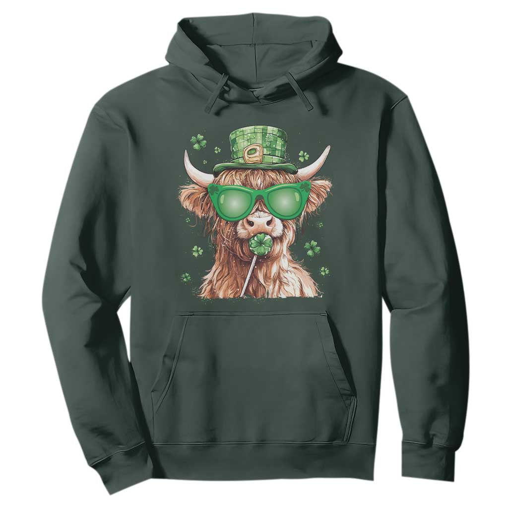 Funny St Patrick's Day Highland Cow Shamrock Hoodie TS11 Dark Forest Green Print Your Wear