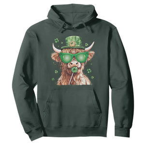 Funny St Patrick's Day Highland Cow Shamrock Hoodie TS11 Dark Forest Green Print Your Wear