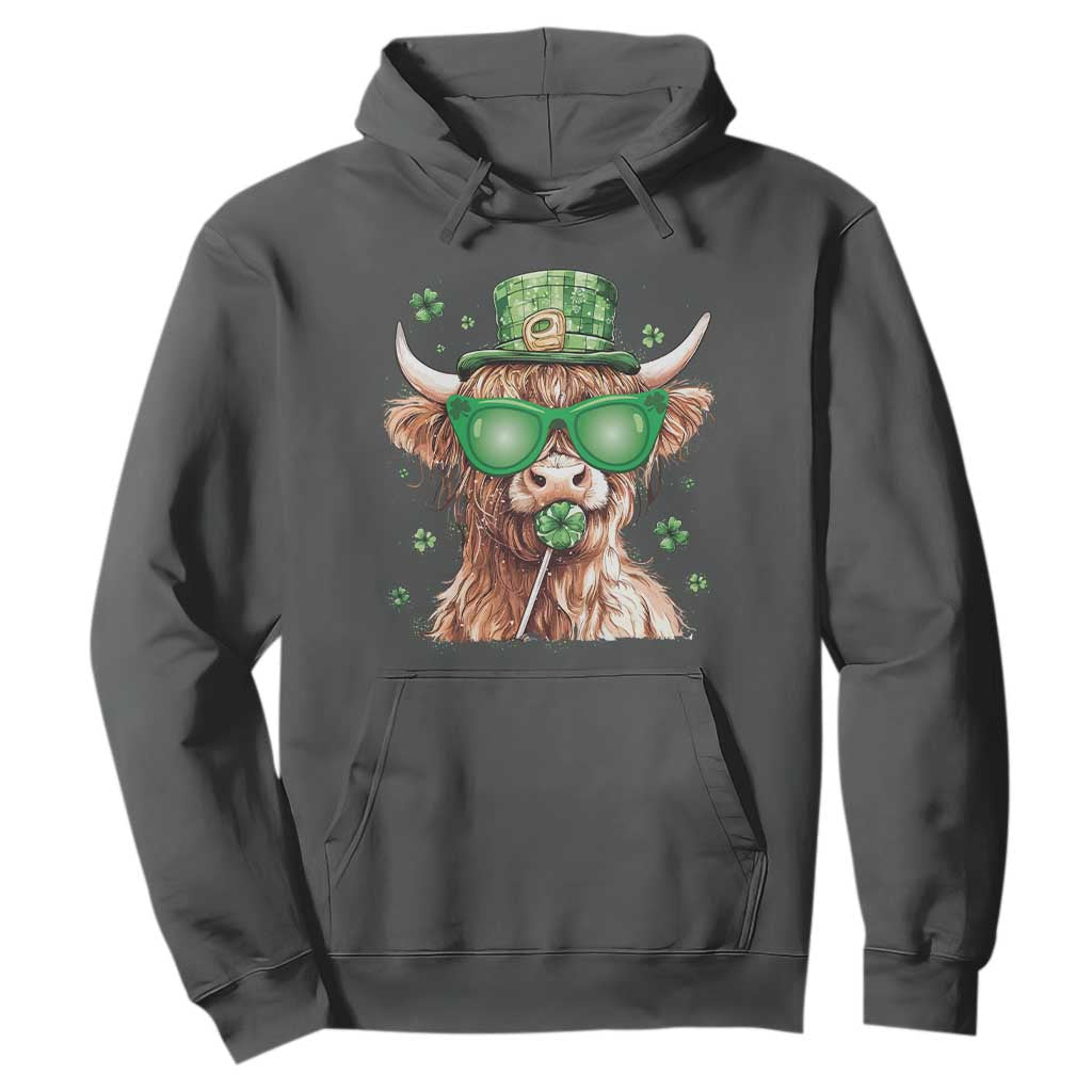 Funny St Patrick's Day Highland Cow Shamrock Hoodie TS11 Dark Heather Print Your Wear