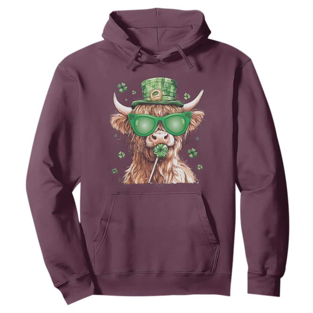 Funny St Patrick's Day Highland Cow Shamrock Hoodie TS11 Maroon Print Your Wear
