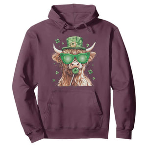 Funny St Patrick's Day Highland Cow Shamrock Hoodie TS11 Maroon Print Your Wear