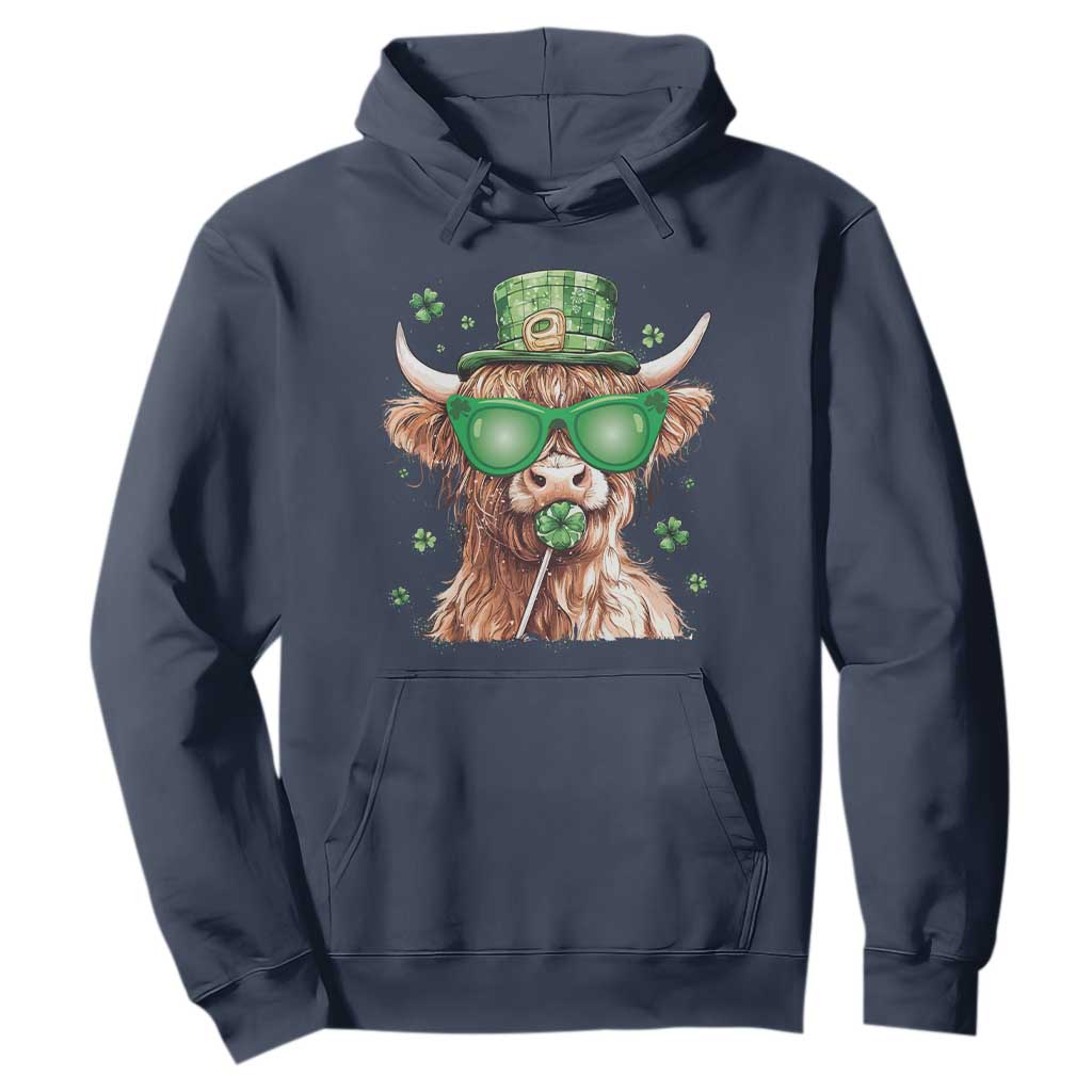 Funny St Patrick's Day Highland Cow Shamrock Hoodie TS11 Navy Print Your Wear