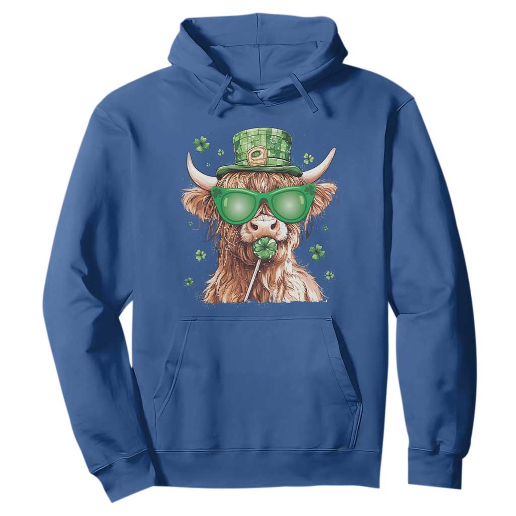 Funny St Patrick's Day Highland Cow Shamrock Hoodie TS11 Royal Blue Print Your Wear