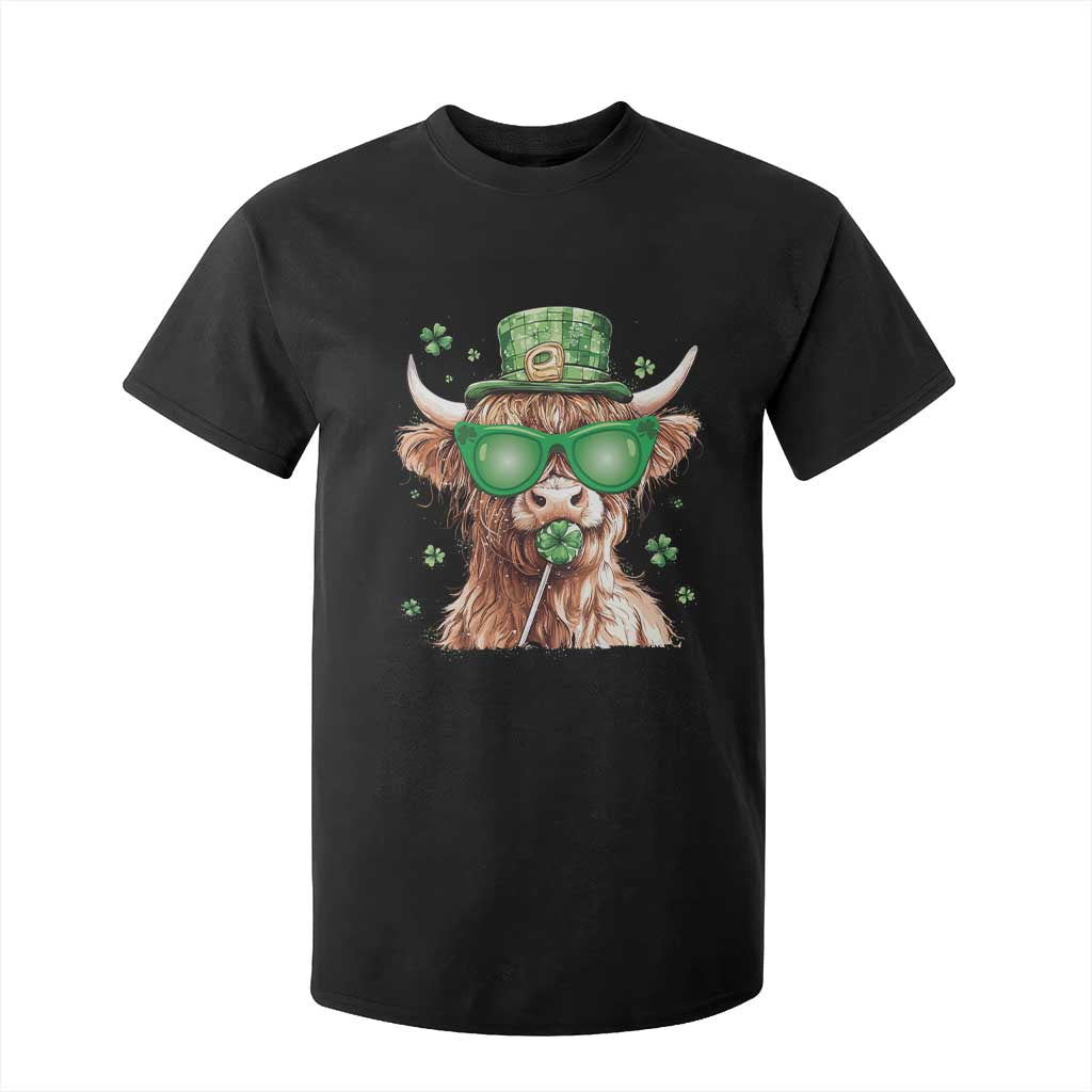 Funny St Patrick's Day Highland Cow Shamrock T Shirt For Kid TS11 Black Print Your Wear