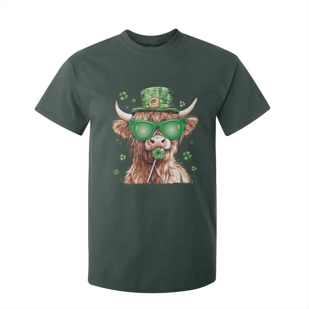 Funny St Patrick's Day Highland Cow Shamrock T Shirt For Kid TS11 Dark Forest Green Print Your Wear