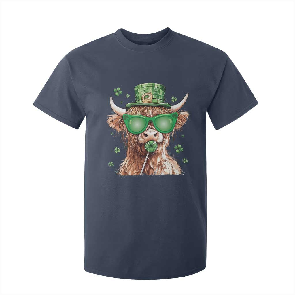 Funny St Patrick's Day Highland Cow Shamrock T Shirt For Kid TS11 Navy Print Your Wear