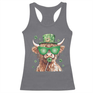 Funny St Patrick's Day Highland Cow Shamrock Racerback Tank Top TS11 Charcoal Print Your Wear