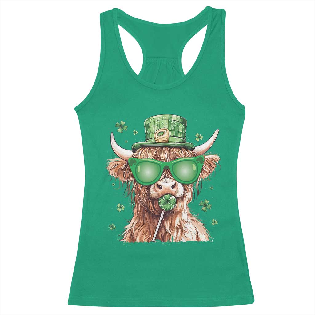 Funny St Patrick's Day Highland Cow Shamrock Racerback Tank Top TS11 Irish Green Print Your Wear