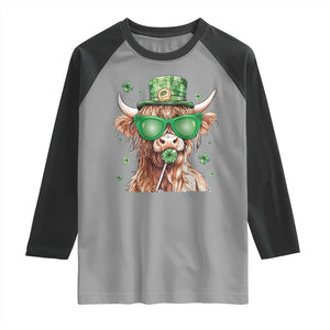 Funny St Patrick's Day Highland Cow Shamrock Raglan Shirt TS11 Sport Gray Black Print Your Wear