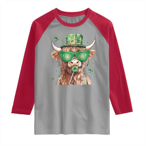Funny St Patrick's Day Highland Cow Shamrock Raglan Shirt TS11 Sport Gray Red Print Your Wear