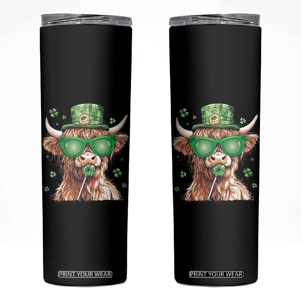 Funny St Patrick's Day Highland Cow Shamrock Skinny Tumbler TS11 Black Print Your Wear
