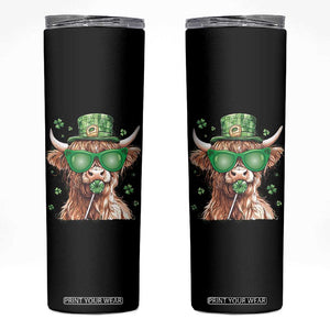 Funny St Patrick's Day Highland Cow Shamrock Skinny Tumbler TS11 Black Print Your Wear