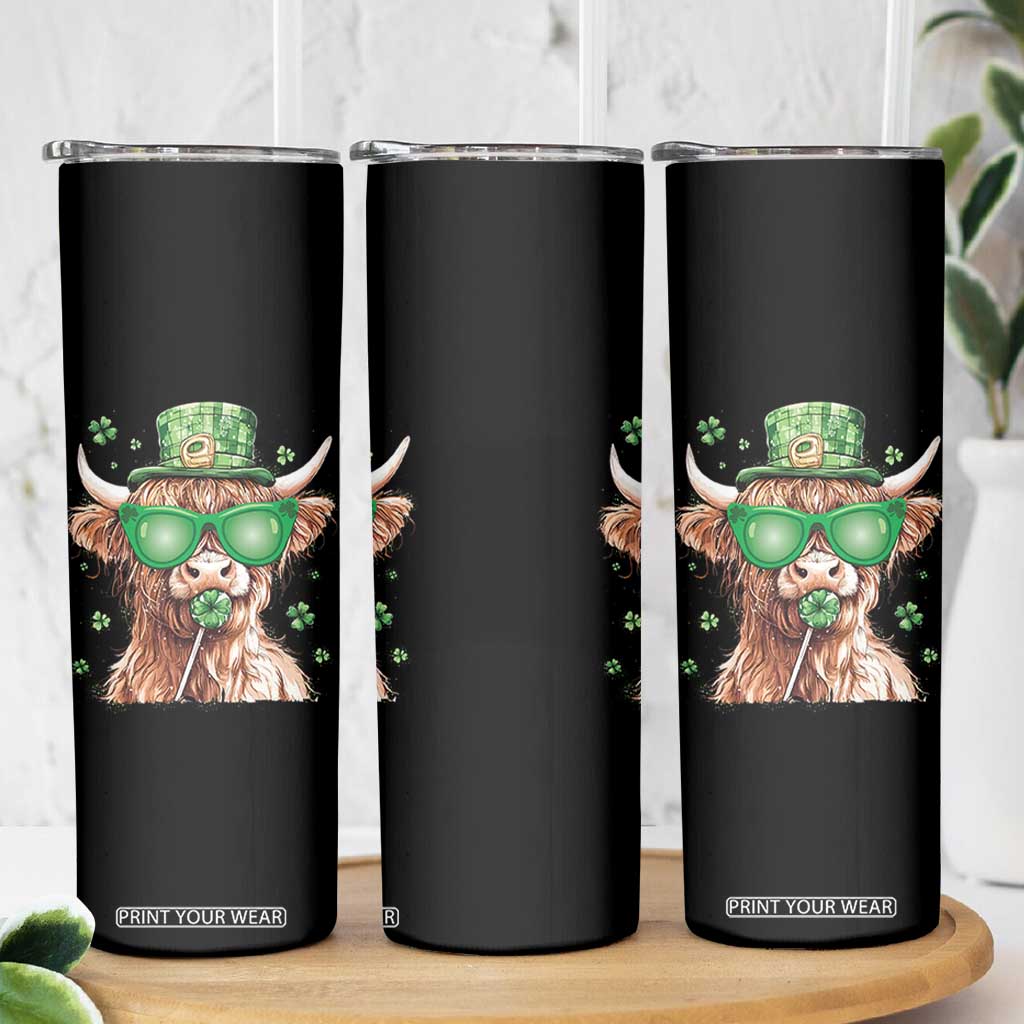 Funny St Patrick's Day Highland Cow Shamrock Skinny Tumbler TS11 Print Your Wear