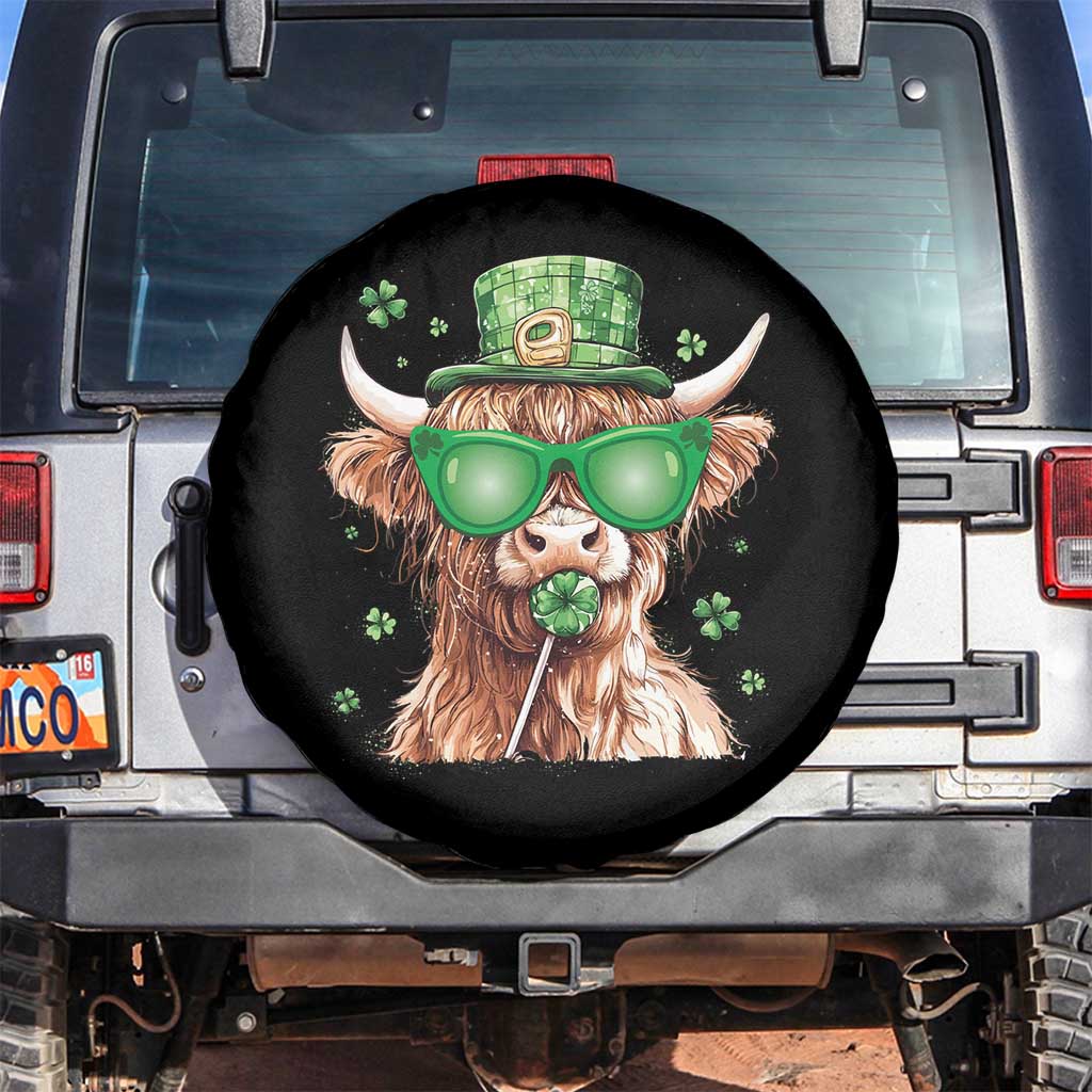 Funny St Patrick's Day Highland Cow Shamrock Spare Tire Cover TS11 No hole Black Print Your Wear