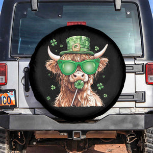 Funny St Patrick's Day Highland Cow Shamrock Spare Tire Cover TS11 No hole Black Print Your Wear