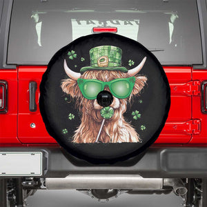 Funny St Patrick's Day Highland Cow Shamrock Spare Tire Cover TS11 Black Print Your Wear