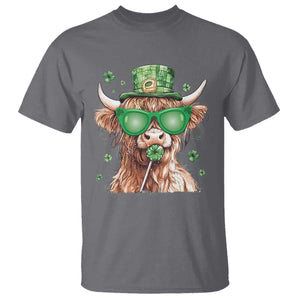 Funny St Patrick's Day Highland Cow Shamrock T Shirt TS11 Charcoal Print Your Wear