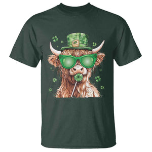 Funny St Patrick's Day Highland Cow Shamrock T Shirt TS11 Dark Forest Green Print Your Wear
