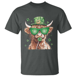 Funny St Patrick's Day Highland Cow Shamrock T Shirt TS11 Dark Heather Print Your Wear