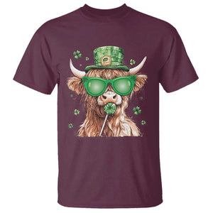 Funny St Patrick's Day Highland Cow Shamrock T Shirt TS11 Maroon Print Your Wear