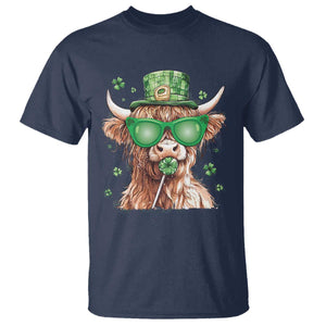 Funny St Patrick's Day Highland Cow Shamrock T Shirt TS11 Navy Print Your Wear